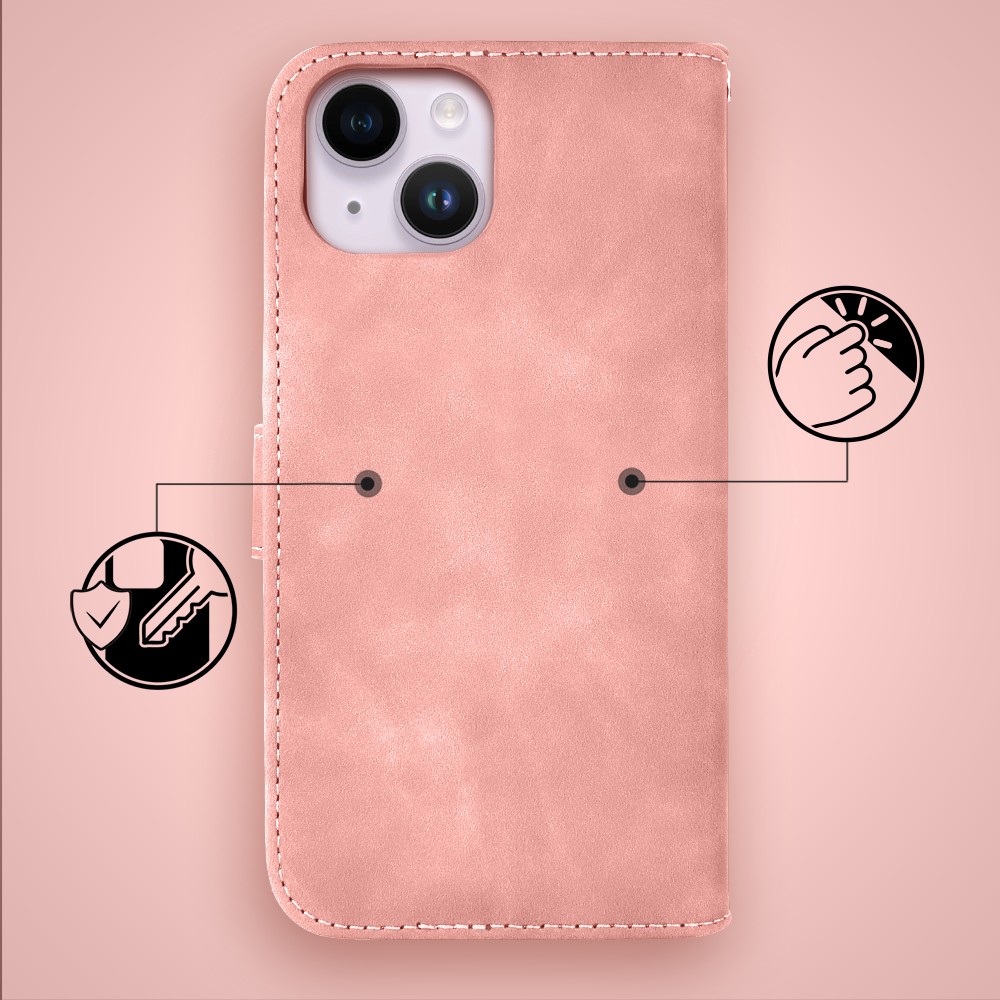 Etui do iPhone 14 książkowe Velvet Touch, aksamitne, portfelowe z zamknięciem, różowe (4)