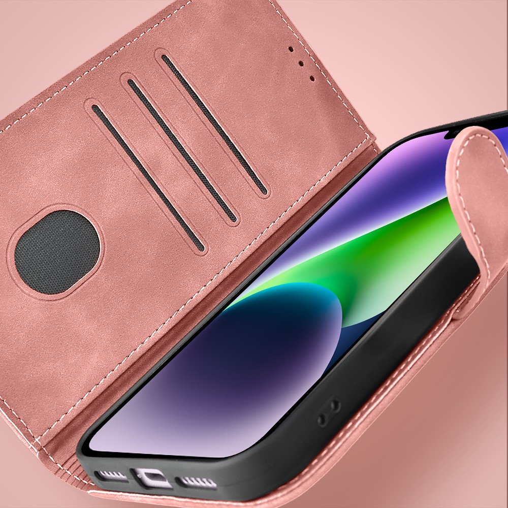Etui do iPhone 14 książkowe Velvet Touch, aksamitne, portfelowe z zamknięciem, różowe (5)