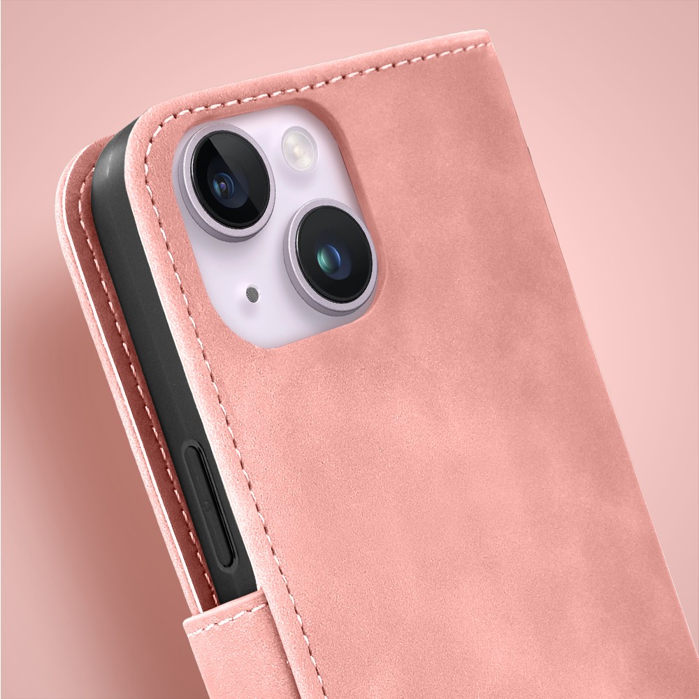 Etui do iPhone 14 książkowe Velvet Touch, aksamitne, portfelowe z zamknięciem, różowe (7)