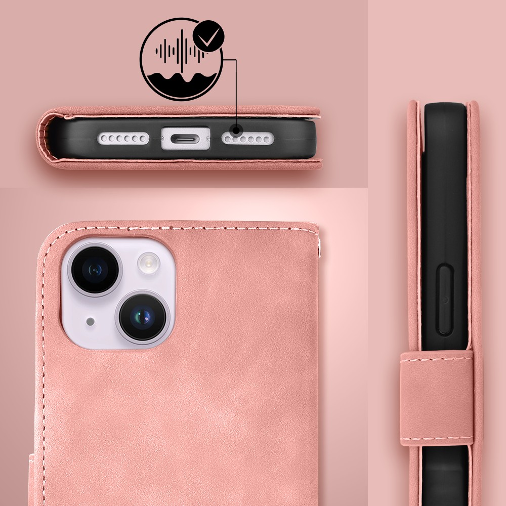 Etui do iPhone 14 książkowe Velvet Touch, aksamitne, portfelowe z zamknięciem, różowe (8)