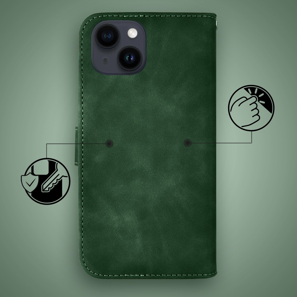 Etui do iPhone 14 książkowe Velvet Touch, aksamitne, portfelowe z zamknięciem, zielone (4)