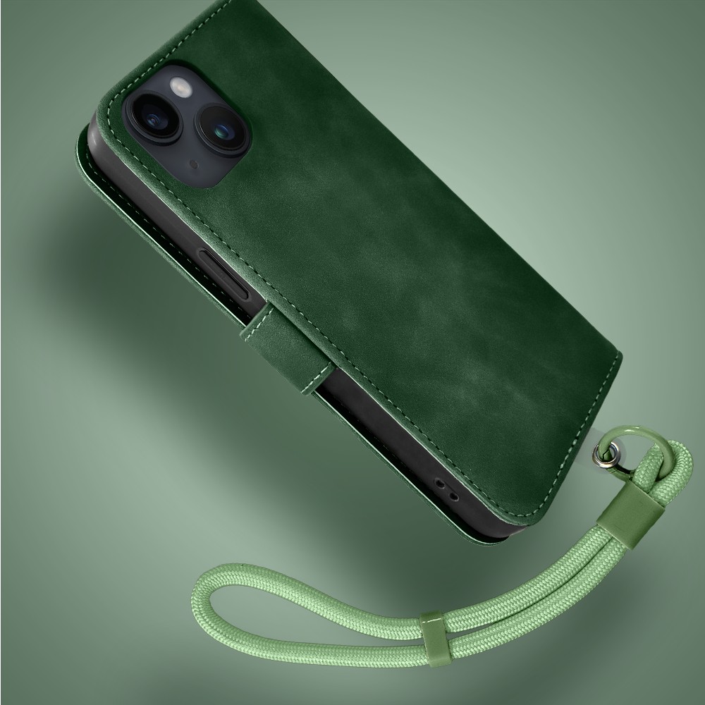 Etui do iPhone 14 książkowe Velvet Touch, aksamitne, portfelowe z zamknięciem, zielone (6)