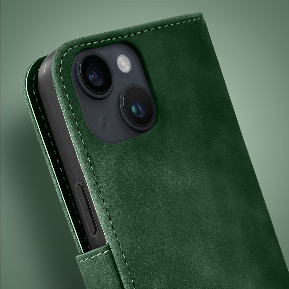 Etui do iPhone 14 książkowe Velvet Touch, aksamitne, portfelowe z zamknięciem, zielone (7)