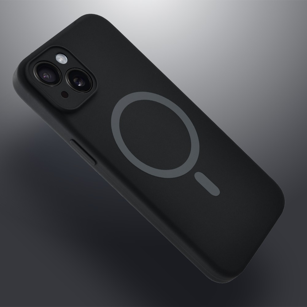 Etui do iPhone 14, silikonowe z MagSafe, mikrofibra soft touch z osłoną na aparat, czarne (3)