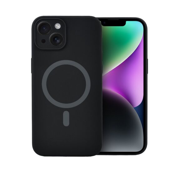 Etui do iPhone 14, silikonowe z MagSafe, mikrofibra soft touch z osłoną na aparat, czarne (8)