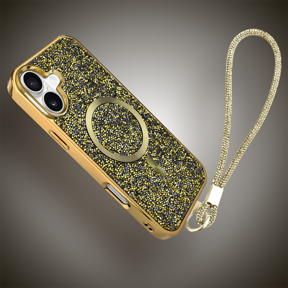 Etui do iPhone 16 MagSafe Tresury Case, diamentowe, z błyszczącą ramką, złote (3)
