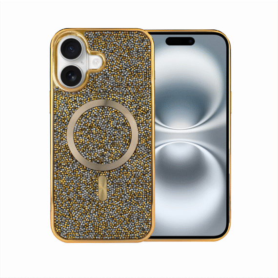 Etui do iPhone 16 MagSafe Tresury Case, diamentowe, z błyszczącą ramką, złote (7)