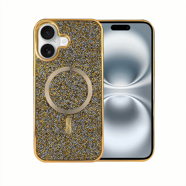 Etui do iPhone 16 MagSafe Tresury Case, diamentowe, z błyszczącą ramką, złote