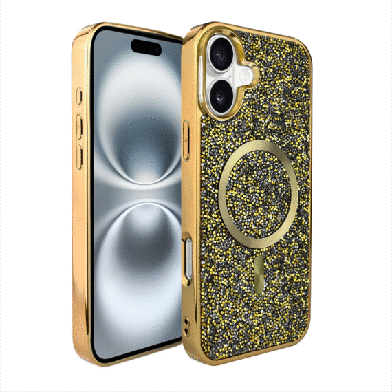 Etui do iPhone 16 MagSafe Tresury Case, diamentowe, z błyszczącą ramką, złote (8)