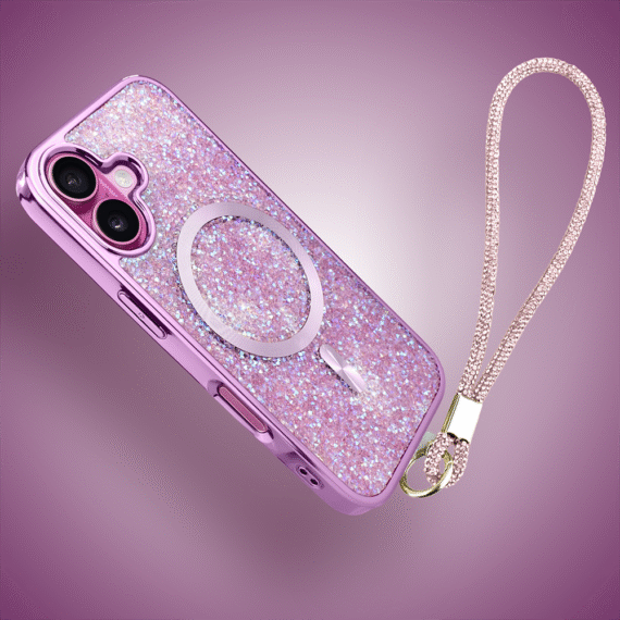 Etui do iPhone 16 Max MagSafe Tresury Case, diamentowe, z błyszczącą ramką, różowe (1)