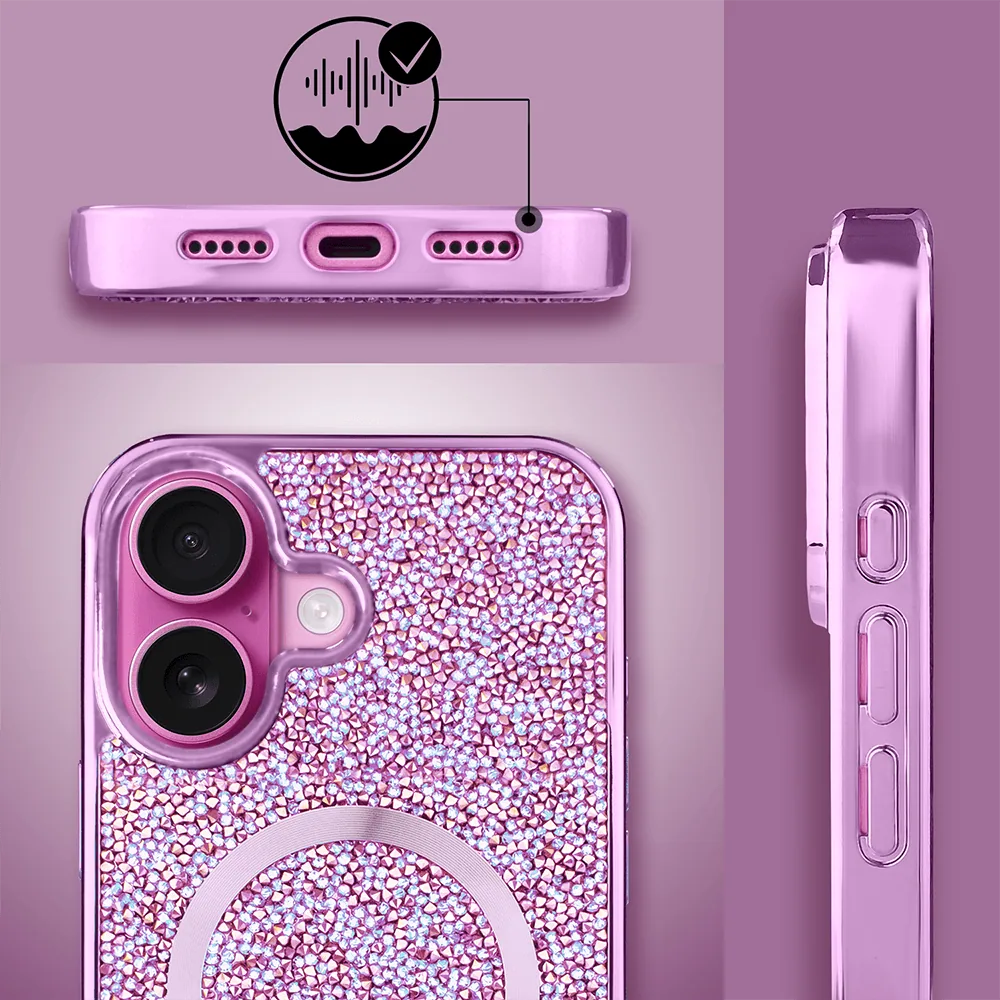 Etui do iPhone 16 Max MagSafe Tresury Case, diamentowe, z błyszczącą ramką, różowe (3)