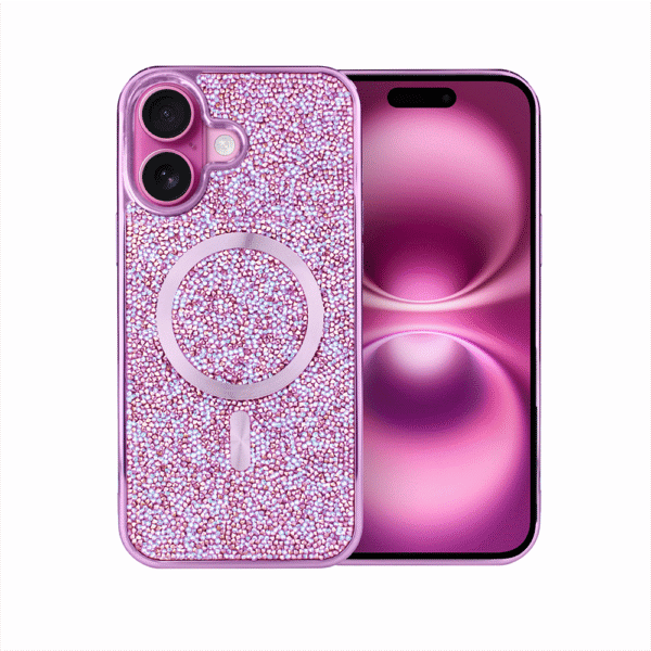 Etui do iPhone 16 MagSafe Tresury Case, diamentowe, z błyszczącą ramką, różowe