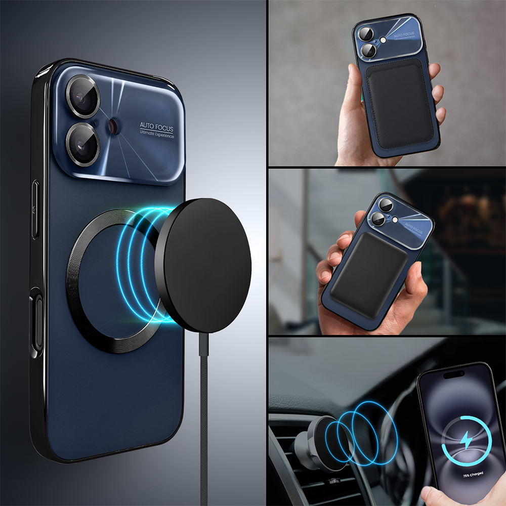 Etui do iPhone 16 Noble Brush z MagSafe i osłoną na aparat, czarne, granatowe (4)