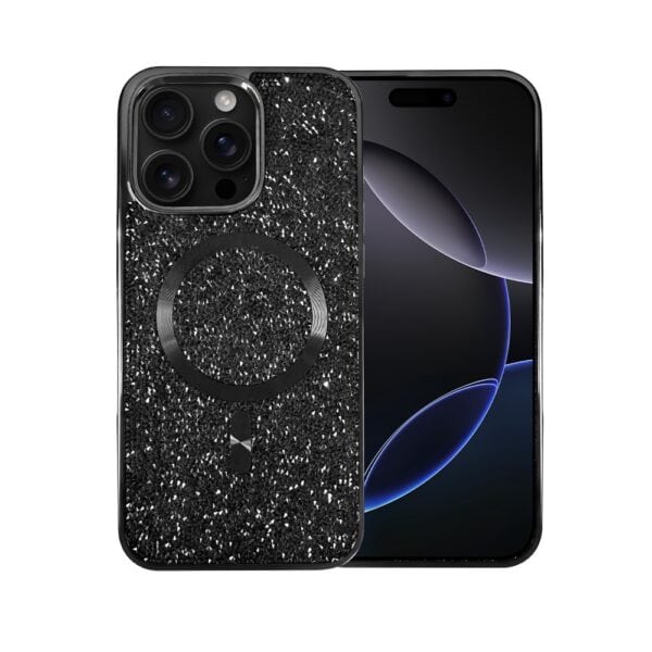 Etui do iPhone 16 Pro MagSafe Tresury Case, diamentowe, z błyszczącą ramką, czarne