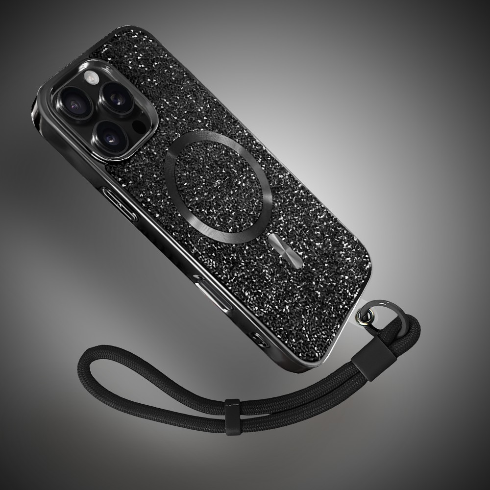 Etui do iPhone 16 Pro MagSafe Tresury Case, diamentowe, z błyszczącą ramką, czarne (5)