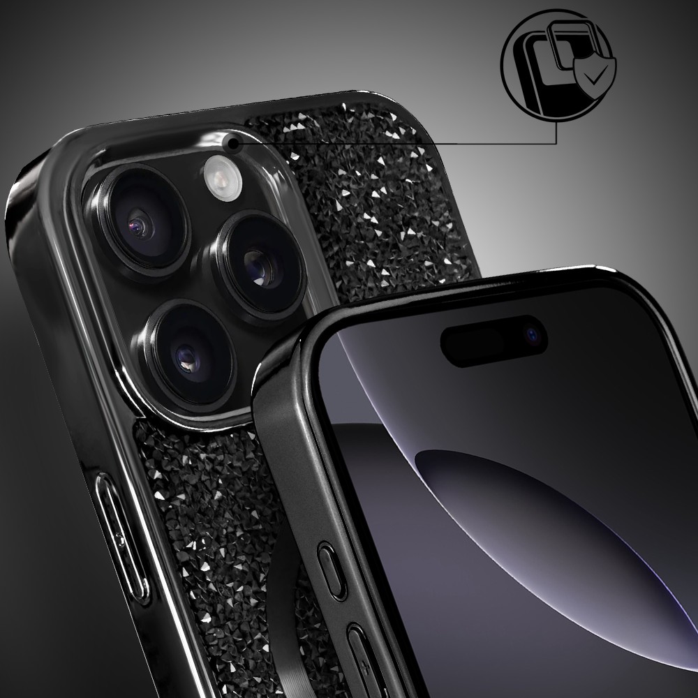 Etui do iPhone 16 Pro MagSafe Tresury Case, diamentowe, z błyszczącą ramką, czarne (6)