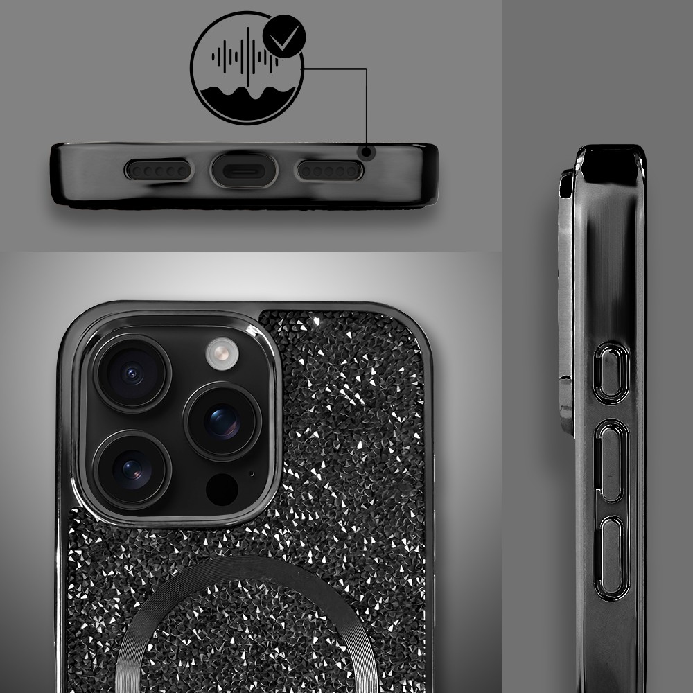 Etui do iPhone 16 Pro MagSafe Tresury Case, diamentowe, z błyszczącą ramką, czarne (7)