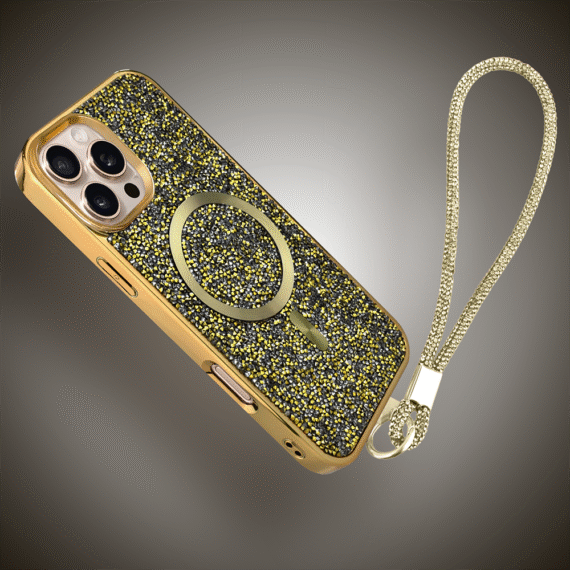 Etui do iPhone 16 Pro Max MagSafe Tresury Case, diamentowe, z błyszczącą ramką, złote (1)