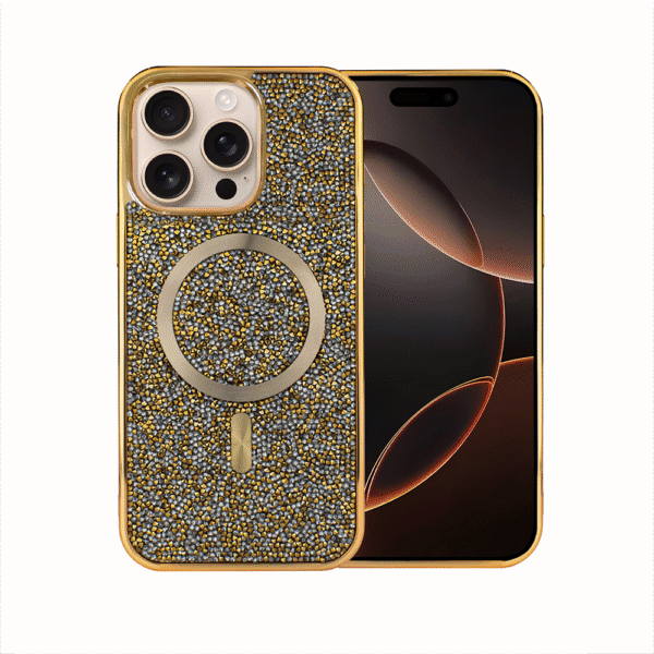 Etui do iPhone 16 Pro MagSafe Tresury Case, diamentowe, z błyszczącą ramką, złote