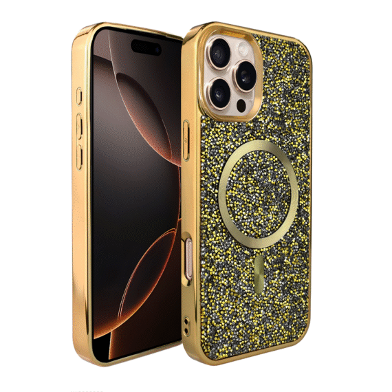 Etui do iPhone 16 Pro Max MagSafe Tresury Case, diamentowe, z błyszczącą ramką, złote (6)