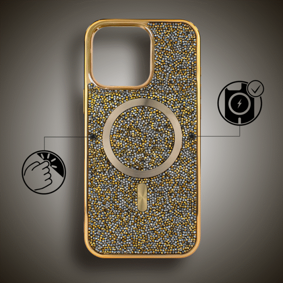 Etui do iPhone 16 Pro Max MagSafe Tresury Case, diamentowe, z błyszczącą ramką, złote (7)
