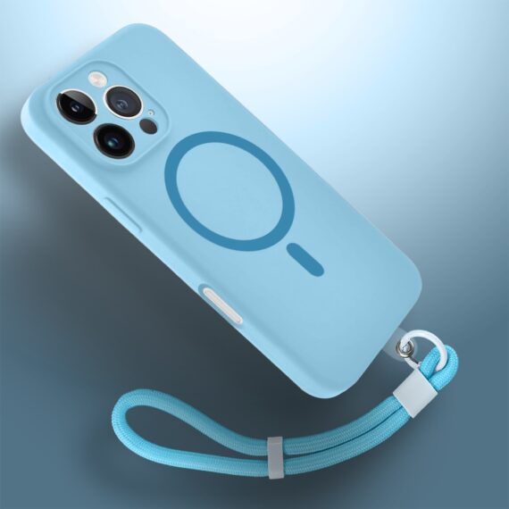 Etui do iPhone 16 Pro, silikonowe z MagSafe, mikrofibra soft touch z osłoną na aparat, jasny (6)