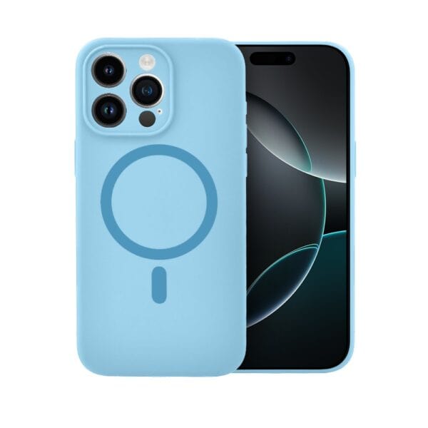 Etui do iPhone 16 Pro Max, silikonowe z MagSafe, mikrofibra soft touch z osłoną na aparat, jasny niebieski