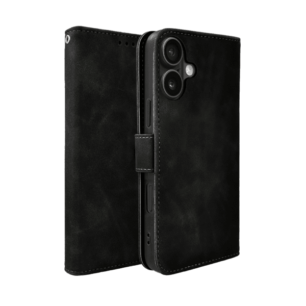 Etui do iPhone 16 Plus książkowe Velvet Touch, aksamitne, typu książka, z klapką, zamykane, czarne