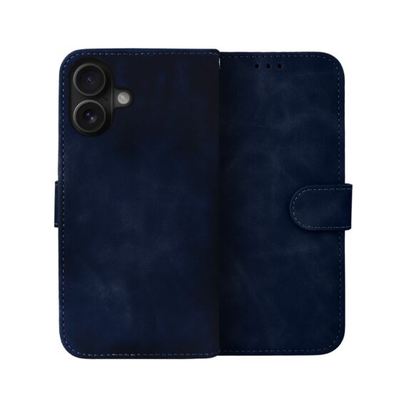 Etui do iPhone 16 książkowe Velvet Touch, aksamitne, portfelowe z zamknięciem, granatowe (1)