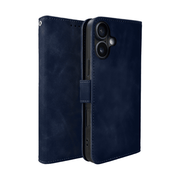 Etui do iPhone 16 Plus książkowe Velvet Touch, aksamitne, typu książka, z klapką, zamykane, granatowe