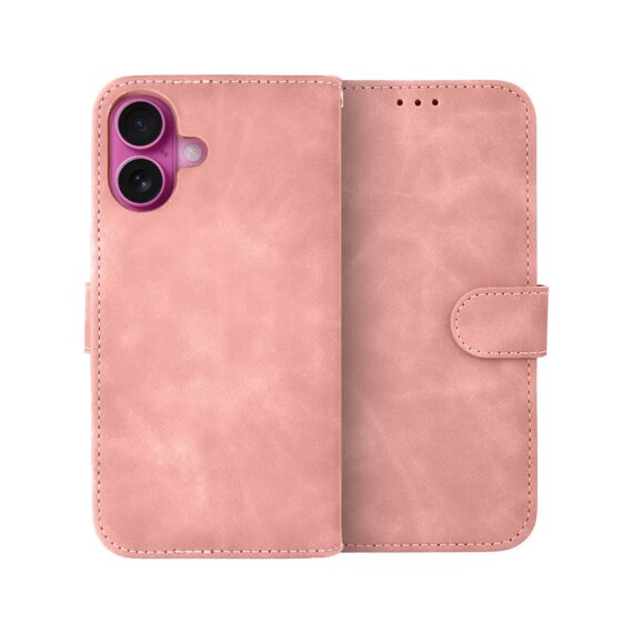 Etui do iPhone 16 książkowe Velvet Touch, aksamitne, portfelowe z zamknięciem, różowe (1)