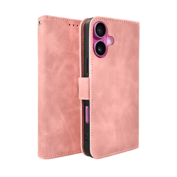 Etui do iPhone 16 książkowe Velvet Touch, aksamitne, portfelowe z zamknięciem, różowe (3)