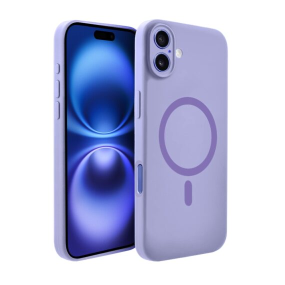 Etui do iPhone 16, silikonowe z MagSafe, mikrofibra soft touch z osłoną na aparat, fioletowe liliowe (9)