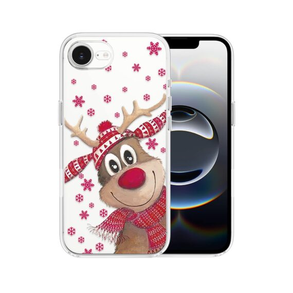 Etui do iPhone 16e, Merry Christmas świąteczny nadruk, renifer, przeźroczyste 16 e-1