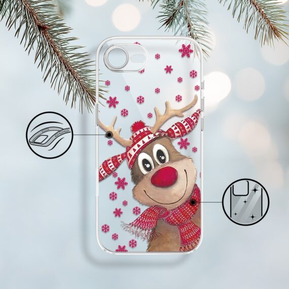 Etui do iPhone 16e, Merry Christmas świąteczny nadruk, renifer, przeźroczyste 16 e-2