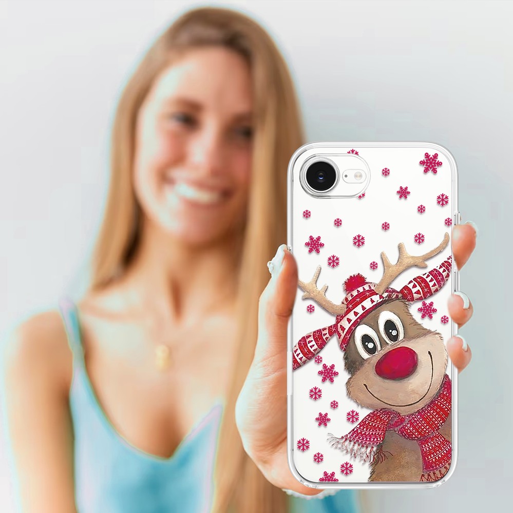 Etui do iPhone 16e, Merry Christmas świąteczny nadruk, renifer, przeźroczyste 16 e-5