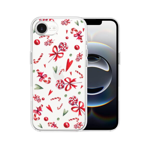 Etui do iPhone 16e, cukierki świąteczne, przeźroczyste