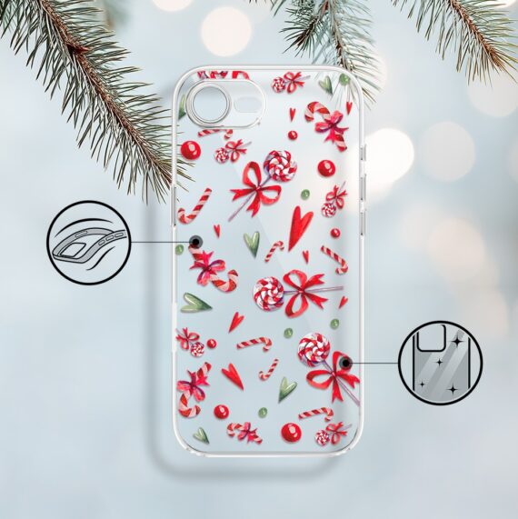 Etui do iPhone 16e, cukierki świąteczne, przeźroczyste 16 e-2