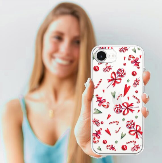Etui do iPhone 16e, cukierki świąteczne, przeźroczyste 16 e-5