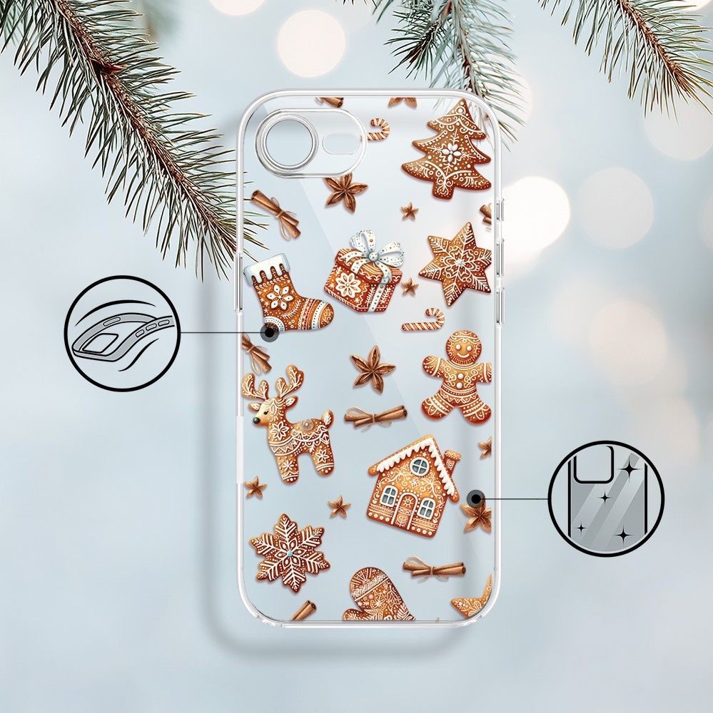 Etui do iPhone 16e, magia pierniczków, przeźroczyste 16 e-2