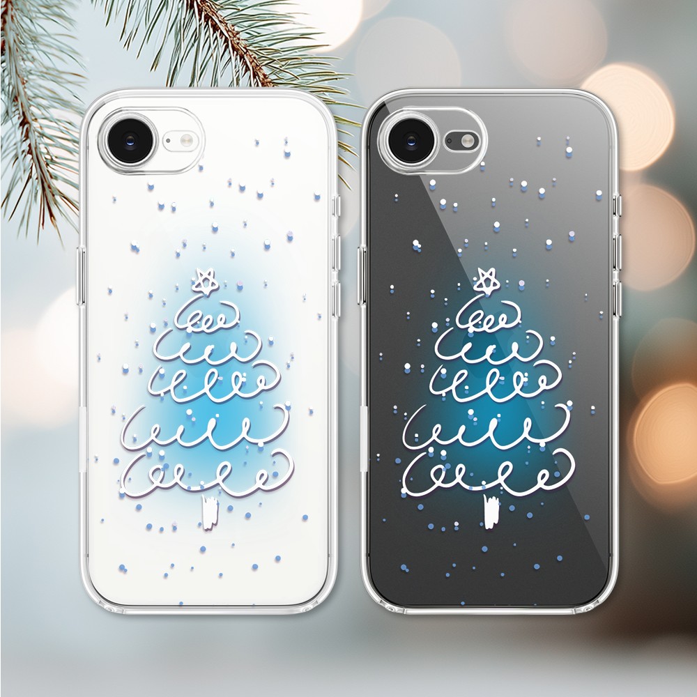 Etui do iPhone 16e, malowana choinka na niebieskim świetle, przeźroczyste 16 e-3