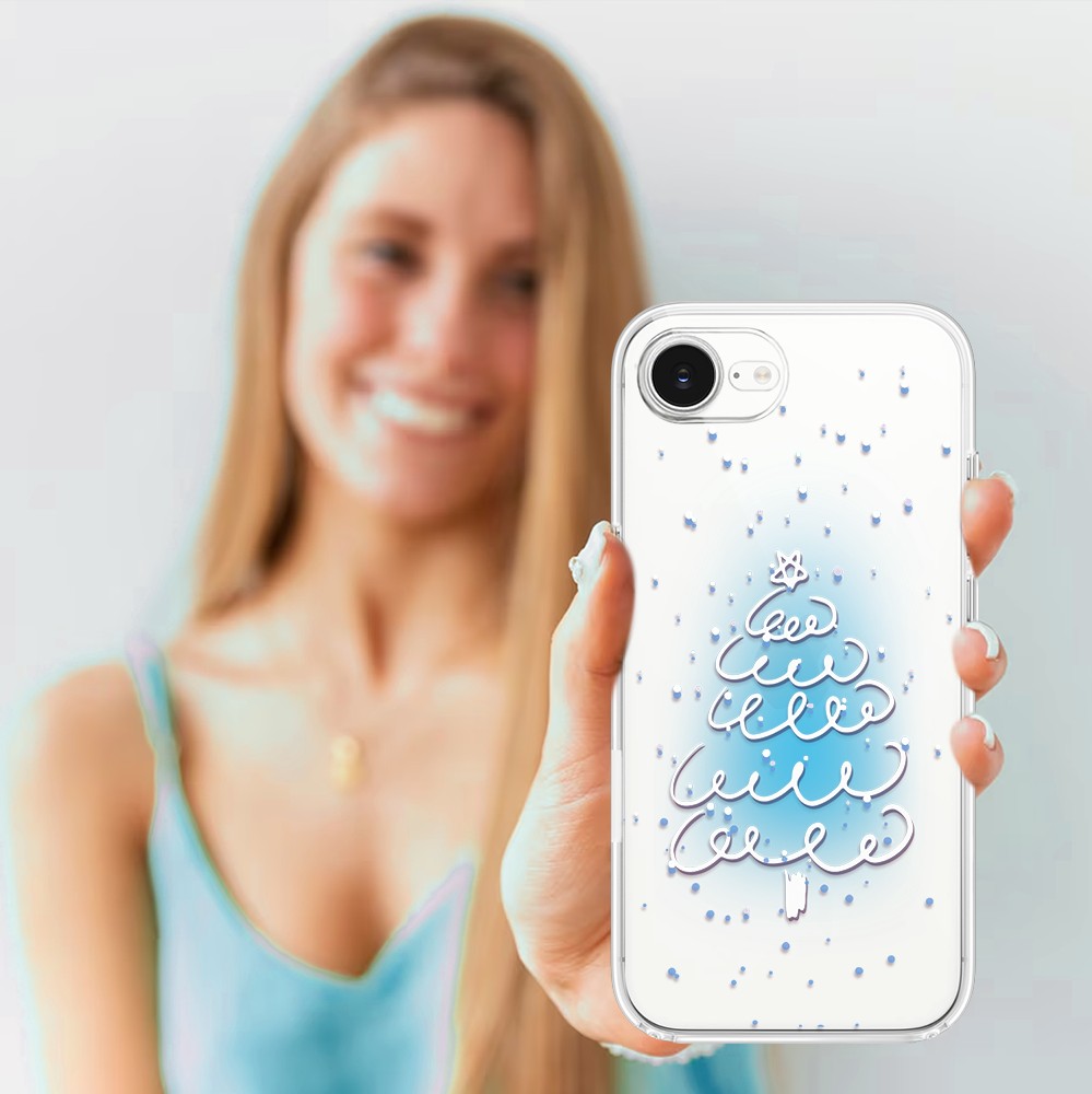 Etui do iPhone 16e, malowana choinka na niebieskim świetle, przeźroczyste 16 e-5