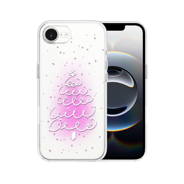 Etui do iPhone 16e, malowana choinka na różowym świetle, przeźroczyste