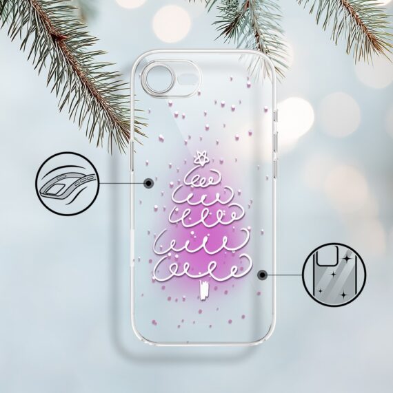 Etui do iPhone 16e, malowana choinka na różowym świetle, przeźroczyste 16 e-2