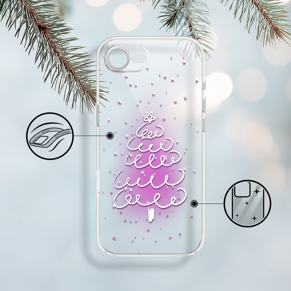 Etui do iPhone 16e, malowana choinka na różowym świetle, przeźroczyste 16 e-2