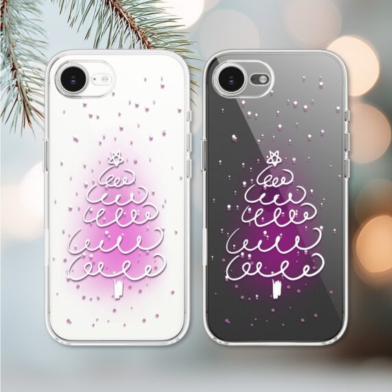 Etui do iPhone 16e, malowana choinka na różowym świetle, przeźroczyste 16 e-3