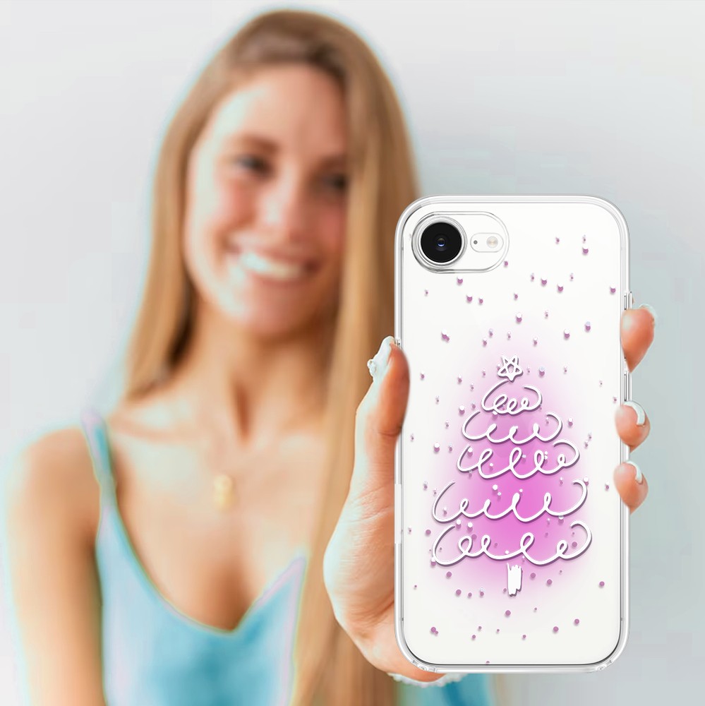 Etui do iPhone 16e, malowana choinka na różowym świetle, przeźroczyste 16 e-5