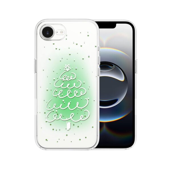 Etui do iPhone 16e, malowana choinka na zielonym świetle, przeźroczyste
