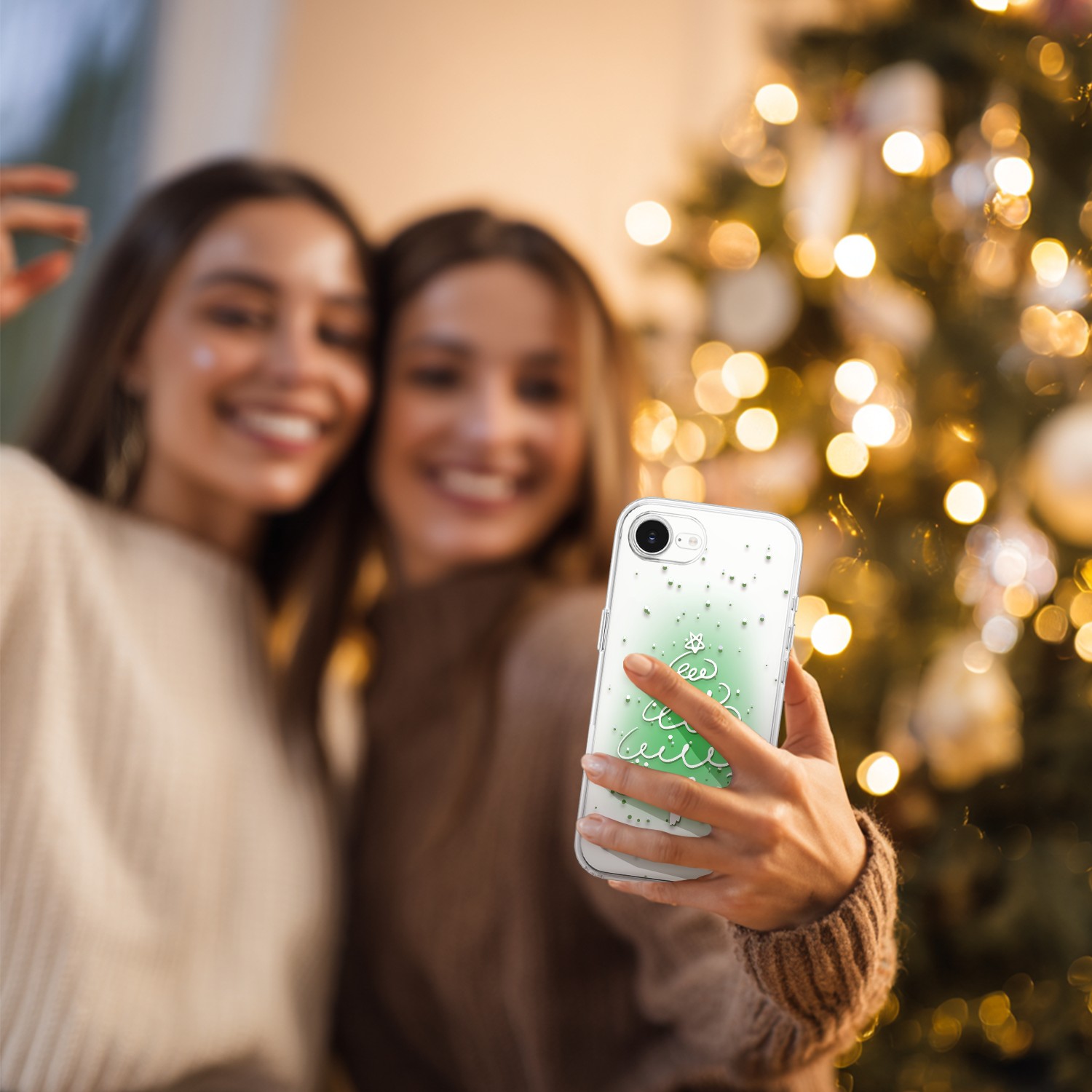 Etui do iPhone 16e, malowana choinka na zielonym świetle, przeźroczyste 16 e