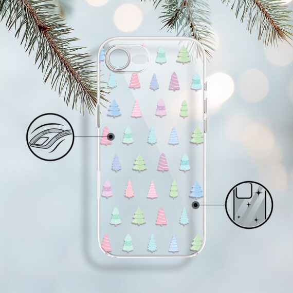 Etui do iPhone 16e, pastelowe choinki, przeźroczyste 16 e-2